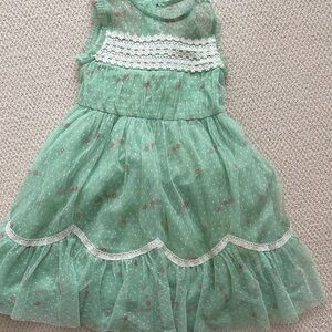 Mini Boden Mint Green Tulle Dress with Pink Floral Design